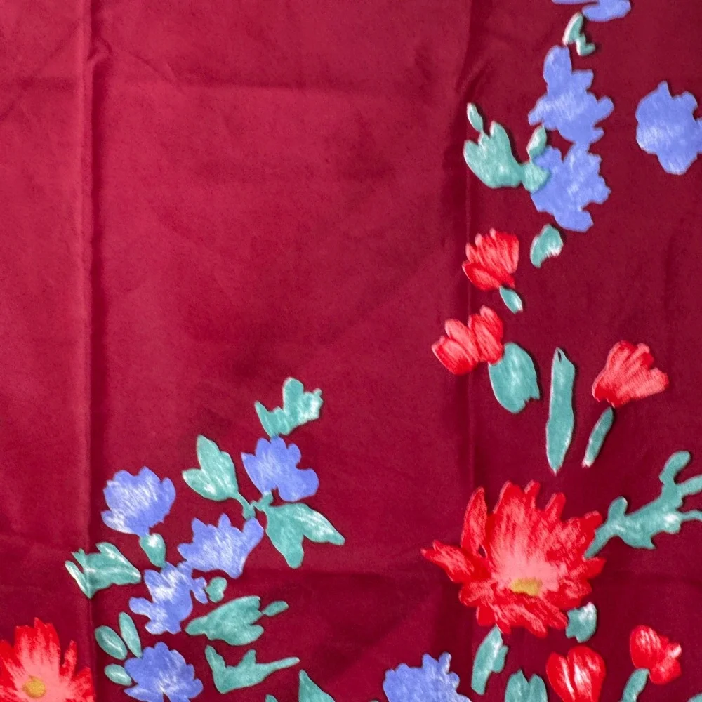 Vera Scarf Squares Set of 2 Burgundy Red Floral Silk Blend Vintage Cottagecore